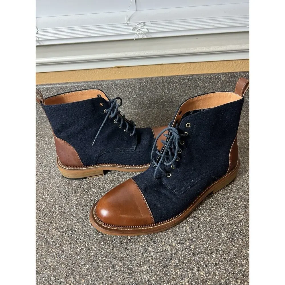 VINTAGE FOUNDRY CO Mens Size 10 Remington Boots Blue/Brown Ankle Lace Up Leather